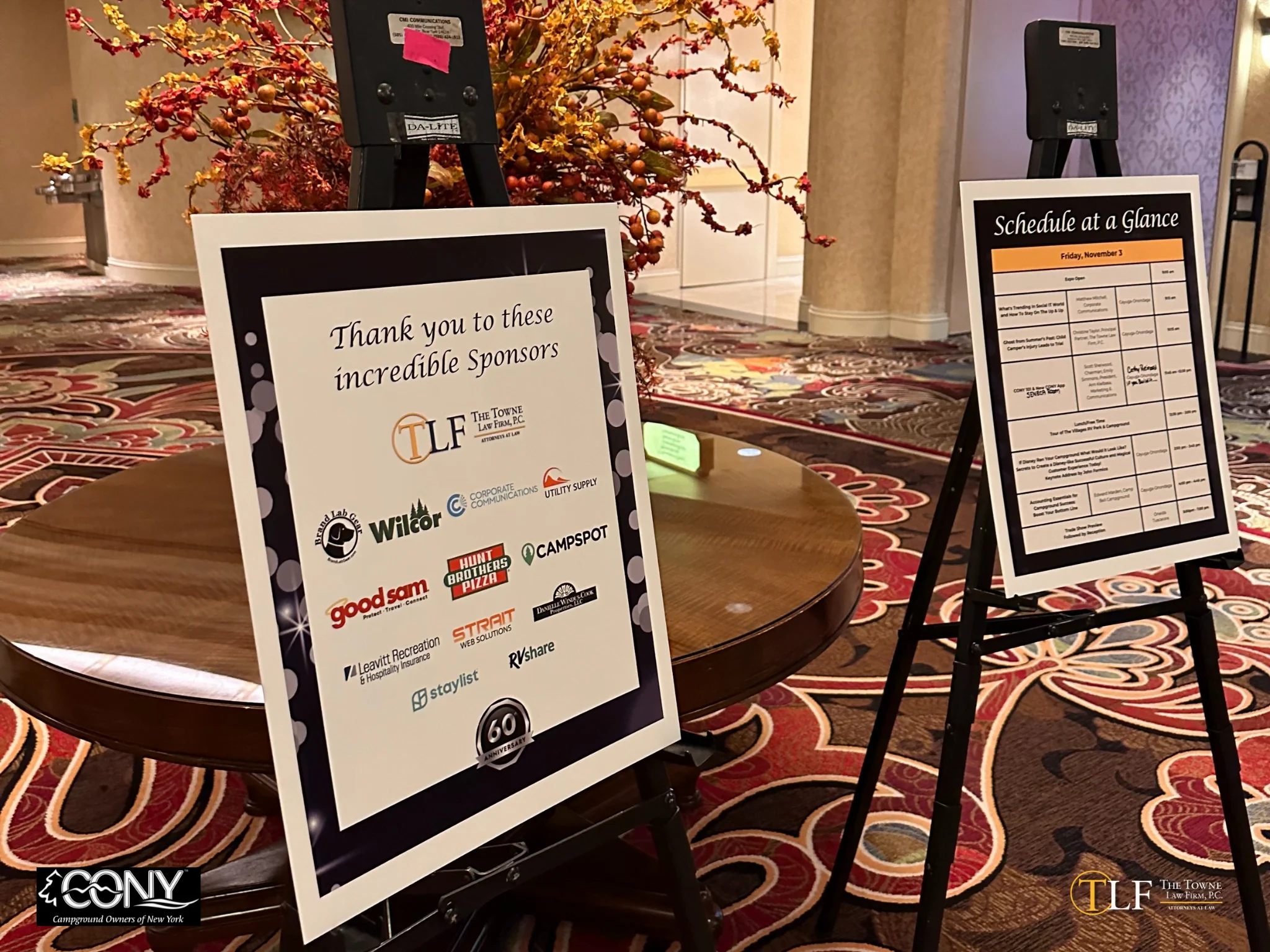 CONY sponsorship sign and schedule sign